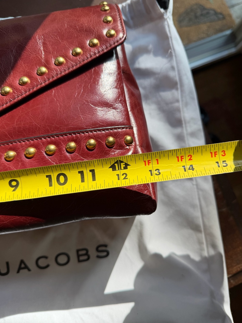 NWT - MARC JACOBS Studded Leather Clutch Bag in Deep Burgundy - Picture 13 of 15